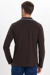 Erkek Slim Fit Dar Kesim %100 Pamuk Uzun Kollu Fermuarlı Kahverengi Polo Yaka Tişört
