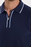 Erkek Slim Fit Dar Kesim %100 Pamuk Uzun Kollu Fermuarlı Lacivert Polo Yaka Tişört