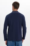 Erkek Slim Fit Dar Kesim %100 Pamuk Uzun Kollu Fermuarlı Lacivert Polo Yaka Tişört