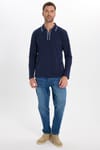 Erkek Slim Fit Dar Kesim %100 Pamuk Uzun Kollu Fermuarlı Lacivert Polo Yaka Tişört