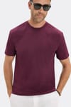 Erkek Loose Fit Rahat Kesim %100 Pamuk Yumuşak Dokulu Kısa Kollu Bordo Bisiklet Yaka Tişört