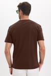 Erkek Loose Fit Rahat Kesim %100 Pamuk Kısa Kollu Kahverengi Bisiklet Yaka Tişört