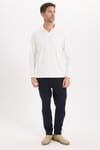 Erkek Slim Fit Dar Kesim Pamuklu Ekstra Soft Modal Kumaş Çizgili Beyaz Polo Yaka Sweatshirt