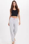 Kadın Regular Fit Klasik Kesim Viskon Beli Lastikli Fiyonk Detaylı Baskılı Gri Pijama Altı