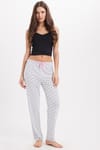 Kadın Regular Fit Klasik Kesim Viskon Beli Lastikli Fiyonk Detaylı Baskılı Gri Pijama Altı