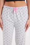 Kadın Regular Fit Klasik Kesim Viskon Beli Lastikli Fiyonk Detaylı Baskılı Gri Pijama Altı