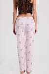 Kadın Regular Fit Klasik Kesim Viskon Beli Lastikli Fiyonk Detaylı Baskılı Pembe Pijama Altı