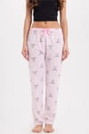 Kadın Regular Fit Klasik Kesim Viskon Beli Lastikli Fiyonk Detaylı Baskılı Pembe Pijama Altı