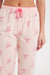 Kadın Regular Fit Klasik Kesim Viskon Beli Lastikli Fiyonk Detaylı Baskılı Turuncu Pijama Altı