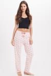 Kadın Regular Fit Klasik Kesim Viskon Beli Lastikli Fiyonk Detaylı Baskılı Pembe Pijama Altı