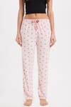 Kadın Regular Fit Klasik Kesim Viskon Beli Lastikli Fiyonk Detaylı Baskılı Pembe Pijama Altı