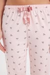 Kadın Regular Fit Klasik Kesim Viskon Beli Lastikli Fiyonk Detaylı Baskılı Pembe Pijama Altı
