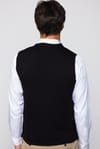 Slim Fit Kare Desenli Siyah Erkek Yelek