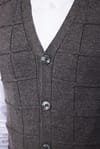 Slim Fit Kare Desenli Gri Erkek Yelek
