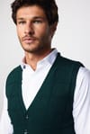 Slim Fit Kare Desenli Yeşil Erkek Yelek