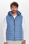 Erkek Slim Fit Dar Kesim Astarlı Rüzgar Geçirmez Cepli Mavi Çıkarılabilir Kapüşonlu Şişme Yelek
