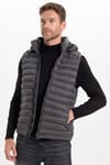 Erkek Slim Fit Dar Kesim Rüzgara Karşı Dayanıklı Cepli Antrasit Çıkabilir Kapüşonlu Şişme Yelek