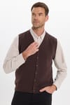 Erkek Regular Fit Klasik Kesim V Yaka Sıfır Kol Düğmeli Selanik Kumaş Kahverengi Yelek