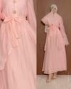Aksesuarlı Yarım Düğmeli Pembe Elbise