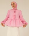 Bağcık Detaylı Pembe Gömlek