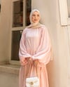 Balon Kol Kemer Detaylı Pembe Elbise