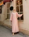 Balon Kol Kemer Detaylı Pembe Elbise
