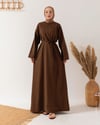 Basic Kahve Keten Elbise