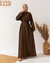 Basic Kahve Keten Elbise