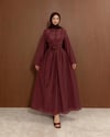 Belden Bağcıklı Bordo Elbise