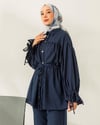 Beli Bağcıklı Tunik Pantolon Lacivert Takım