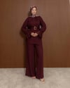 Bileği Pile Detaylı Bordo Takım