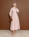 Boydan Düğmeli Dantel İşleme Pembe Elbise