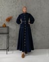 Boydan Düğmeli Lacivert Denim Elbise