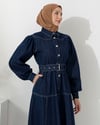 Boydan Düğmeli Lacivert Denim Elbise