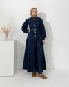 Boydan Düğmeli Lacivert Denim Elbise