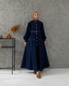 Boydan Düğmeli Lacivert Denim Elbise