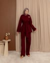 Broş Detaylı Bordo Keten Takım