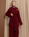 Broş Detaylı Bordo Keten Takım