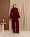 Broş Detaylı Bordo Keten Takım