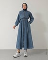 Cep Detaylı Boydan Fermuarlı Mavi Denim Elbise