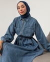 Cep Detaylı Boydan Fermuarlı Mavi Denim Elbise