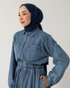Cep Detaylı Boydan Fermuarlı Mavi Denim Elbise