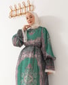 Çiçek Desenli Yeşil Şifon Elbise