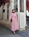 Çizgili Gizli Düğmeli Pembe Elbise