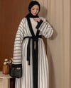 Çizgili Kuşaklı Beyaz Kimono