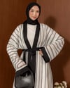 Çizgili Kuşaklı Beyaz Kimono