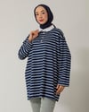 Çizgili Yaka Detaylı Lacivert Sweat