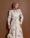 Desenli Pembe Keten Elbise