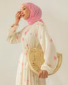 Desenli Pembe Şifon Elbise