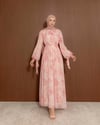Desenli Pembe Şifon Elbise